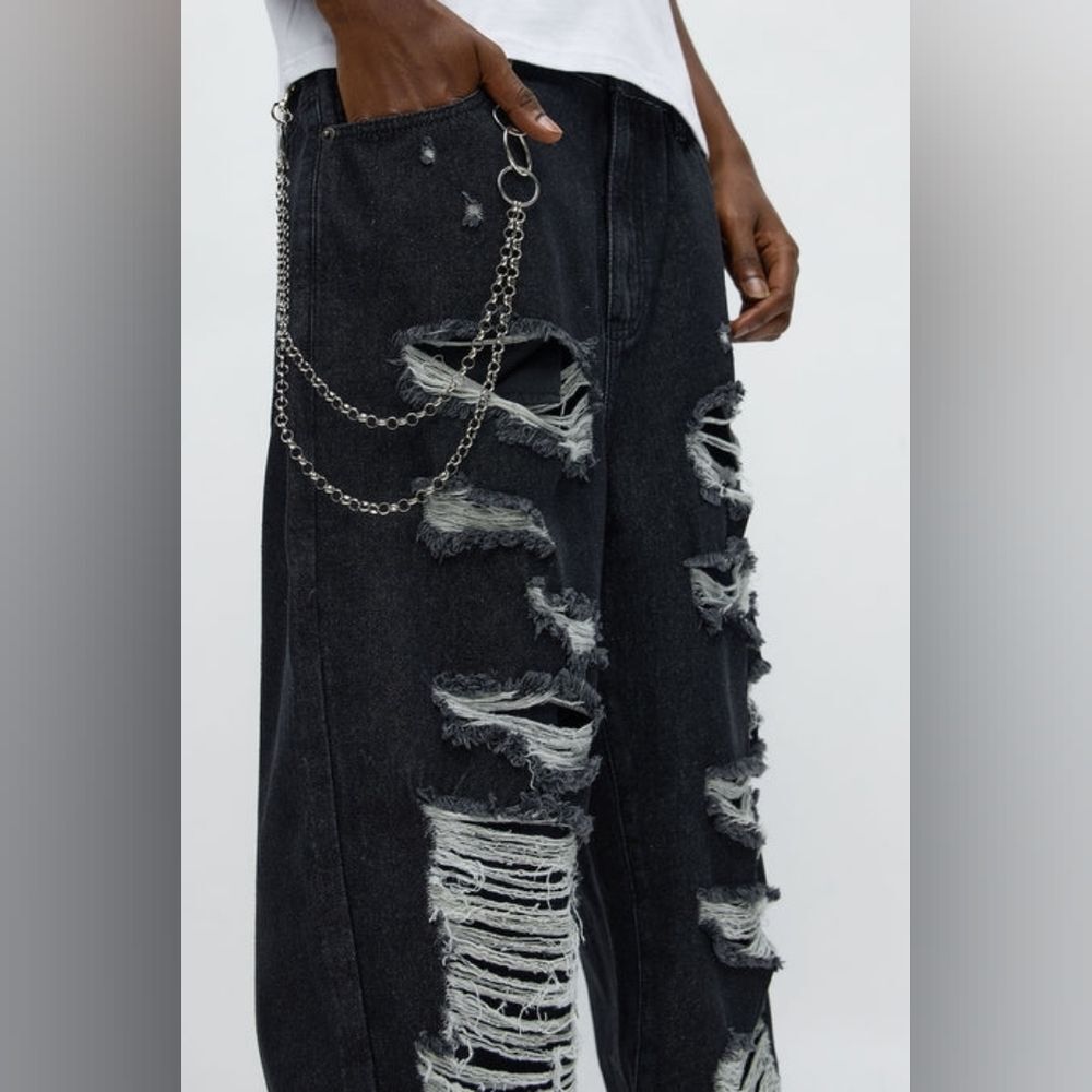 Baggy Shred Destructed Black Wash Jeans - Picture 3 of 6